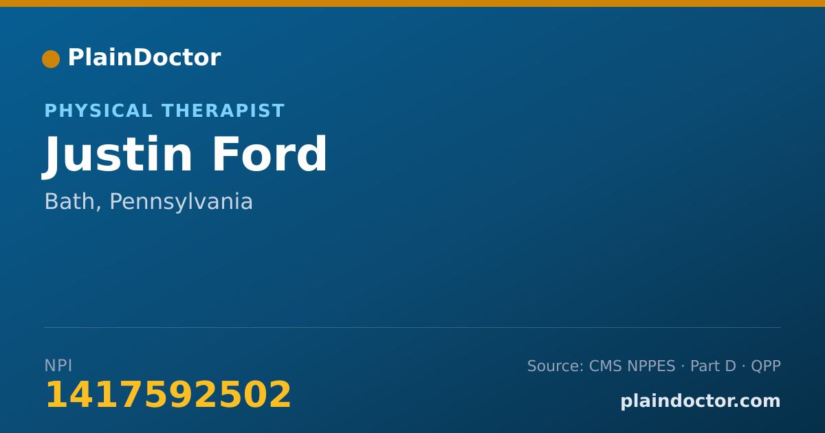 Shareable card for Justin Ford - Physical Therapist, Bath, PA