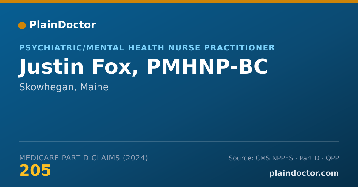 Shareable card for Justin Fox, PMHNP-BC - Psychiatric/Mental Health Nurse Practitioner, Skowhegan, ME