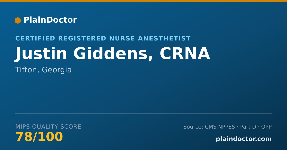 Shareable card for Justin Giddens, CRNA - Certified Registered Nurse Anesthetist, Tifton, GA