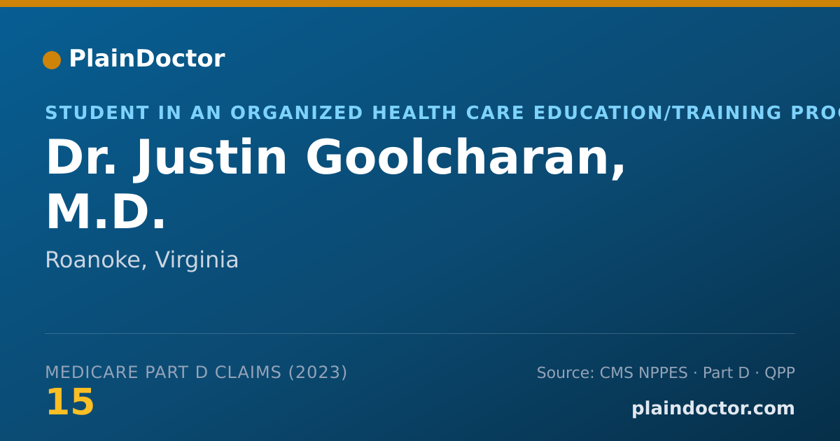 Shareable card for Justin Goolcharan, M.D. - Student in an Organized Health Care Education/Training Program, Roanoke, VA
