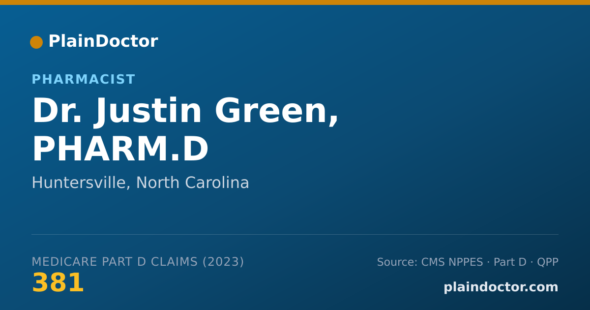 Shareable card for Justin Green, PHARM.D - Pharmacist, Huntersville, NC