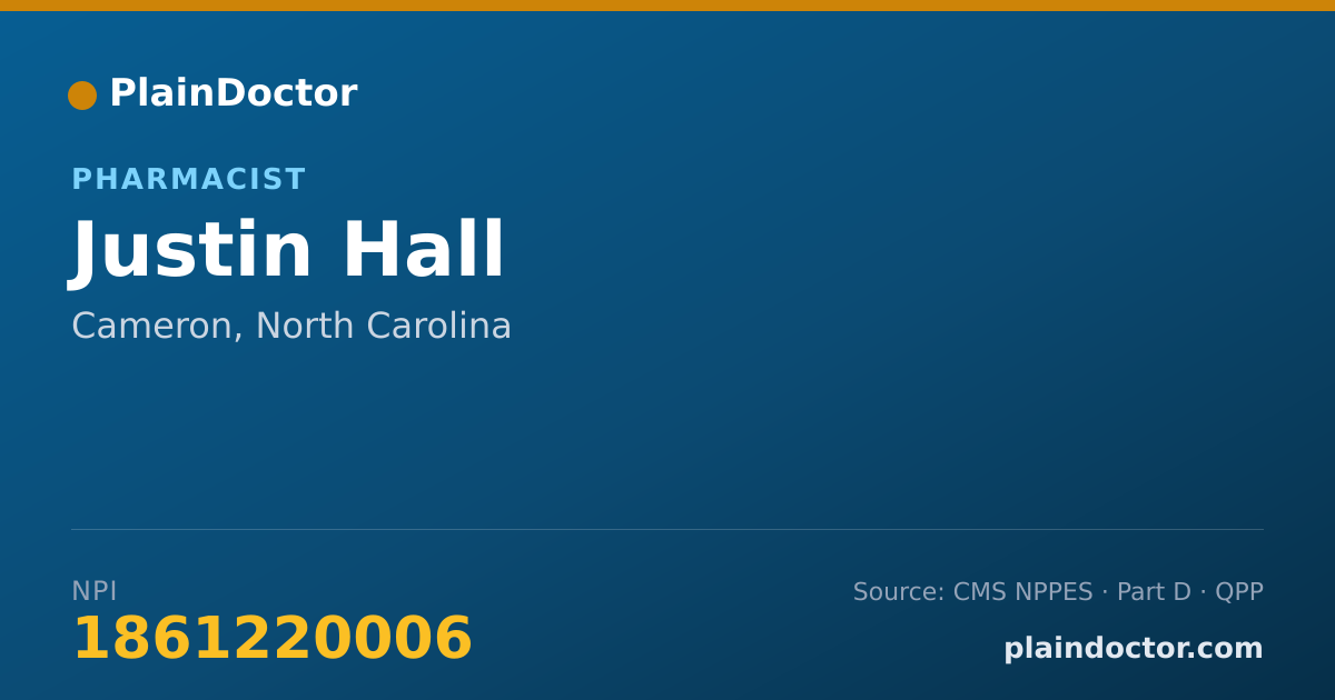 Shareable card for Justin Hall - Pharmacist, Cameron, NC