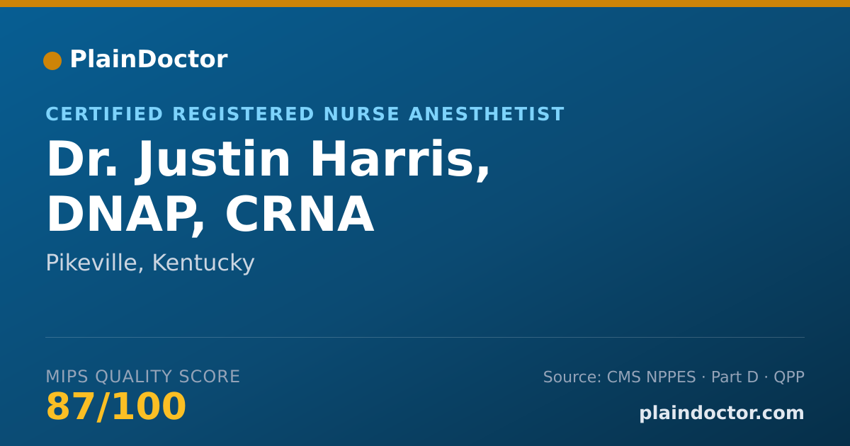 Shareable card for Justin Harris, DNAP, CRNA - Certified Registered Nurse Anesthetist, Pikeville, KY