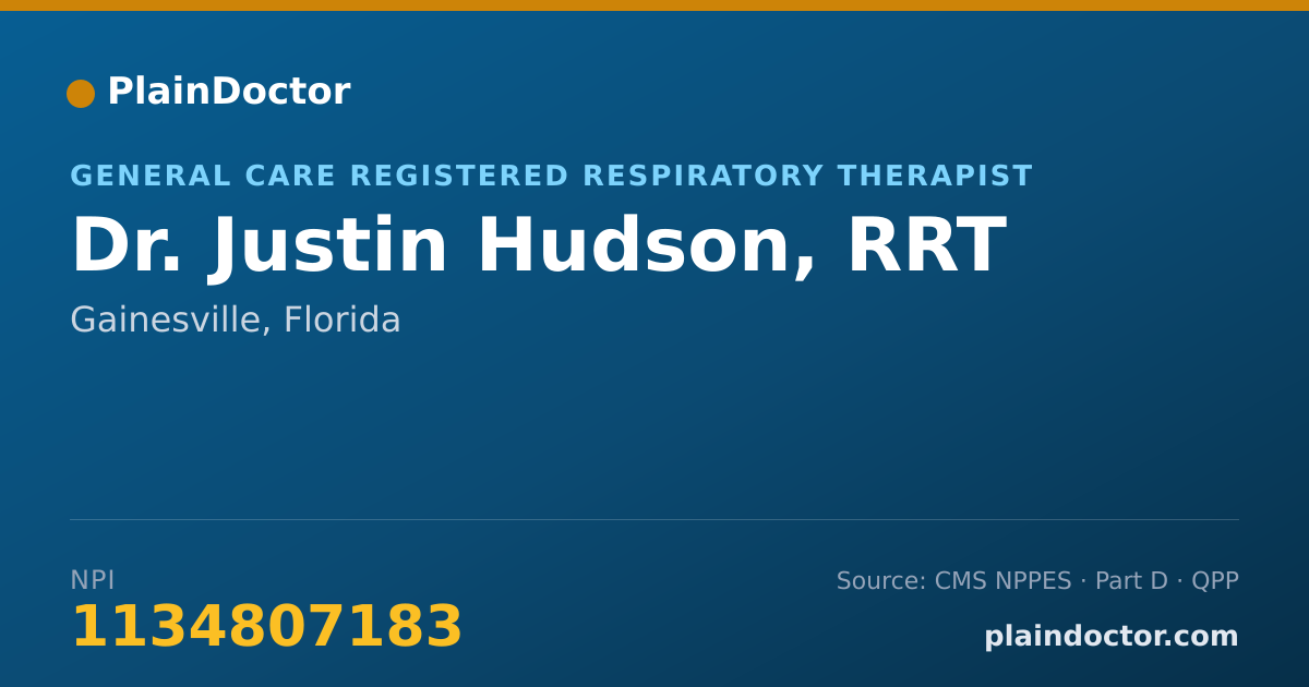 Shareable card for Justin Hudson, RRT - General Care Registered Respiratory Therapist, Gainesville, FL