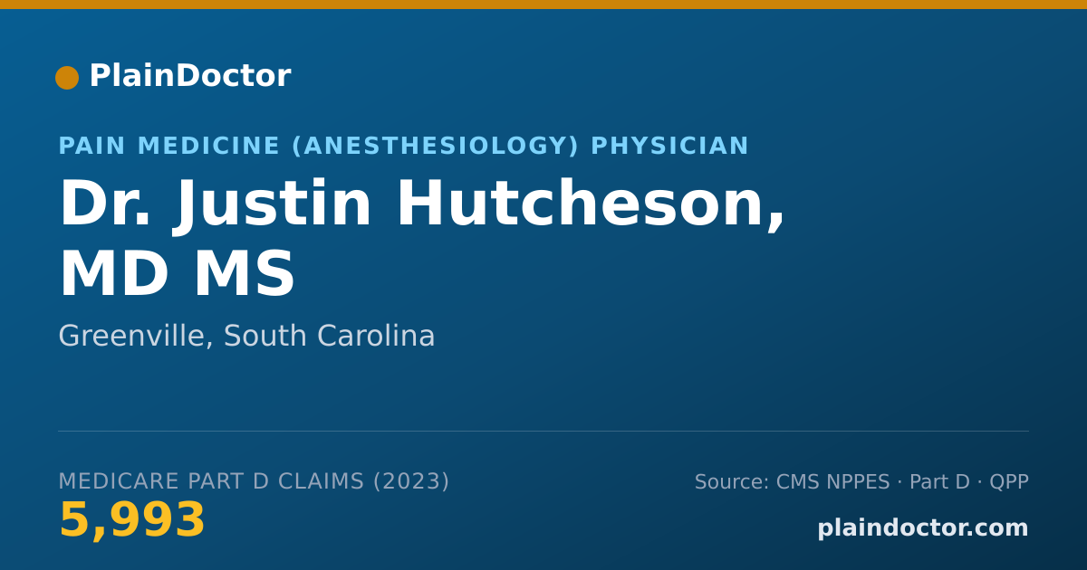 Shareable card for Justin Hutcheson, MD MS - Pain Medicine (Anesthesiology) Physician, Greenville, SC