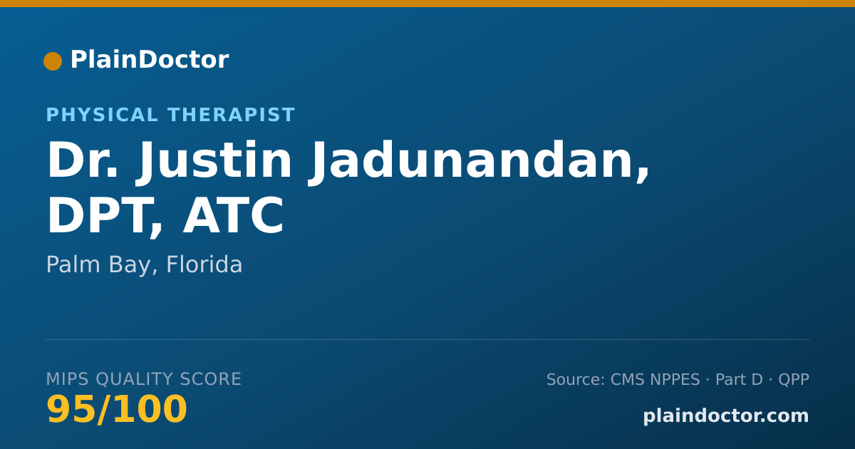 Shareable card for Justin Jadunandan, DPT, ATC - Physical Therapist, Palm Bay, FL