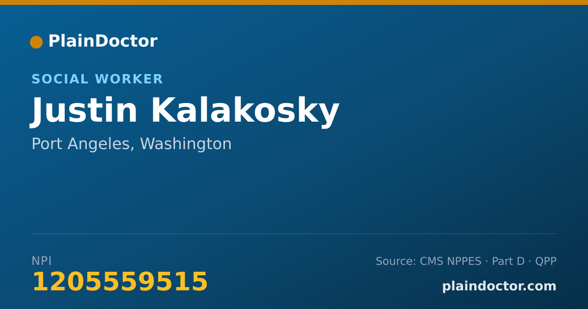 Shareable card for Justin Kalakosky - Social Worker, Port Angeles, WA