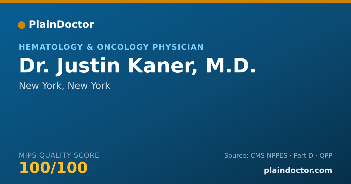 Shareable card for Justin Kaner, M.D. - Hematology & Oncology Physician, New York, NY