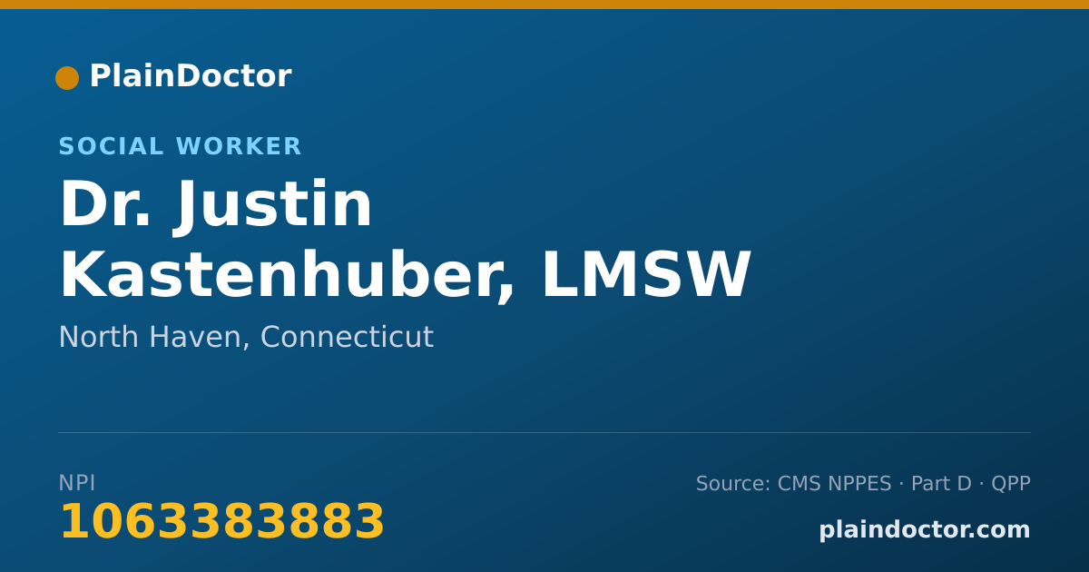 Shareable card for Justin Kastenhuber, LMSW - Social Worker, North Haven, CT