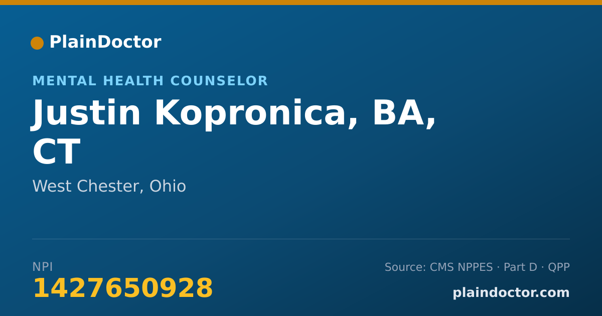 Shareable card for Justin Kopronica, BA, CT - Mental Health Counselor, West Chester, OH