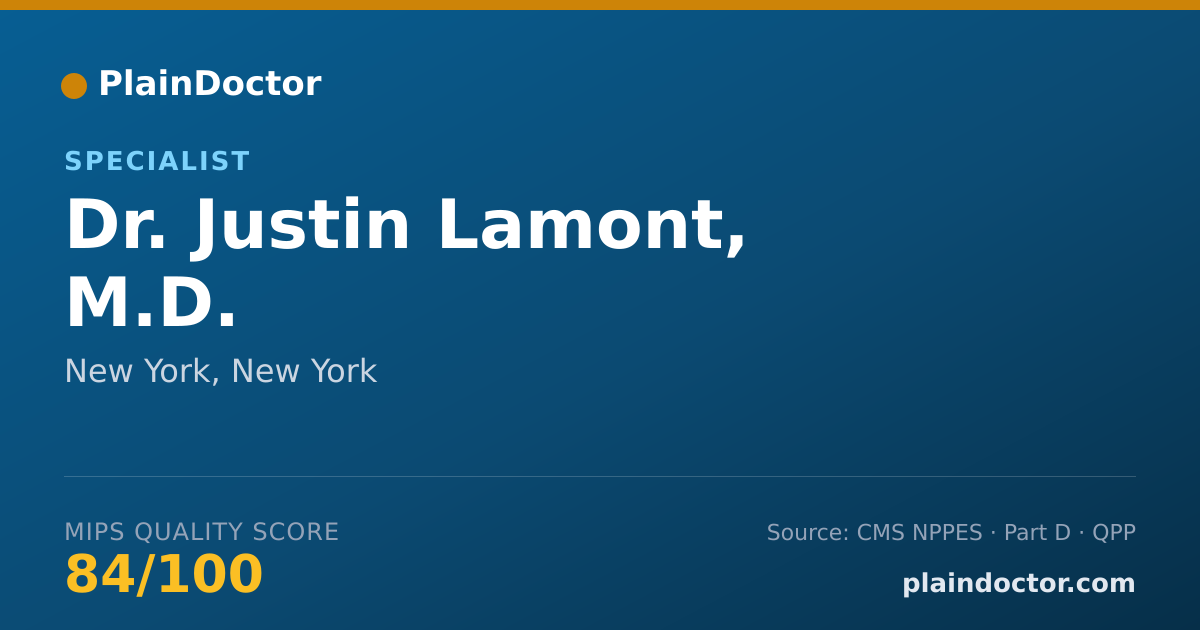 Shareable card for Justin Lamont, M.D. - Specialist, New York, NY