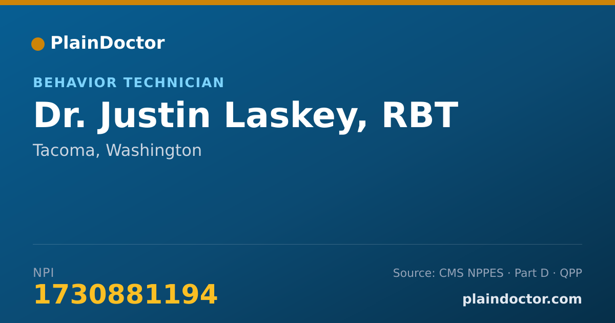 Shareable card for Justin Laskey, RBT - Behavior Technician, Tacoma, WA