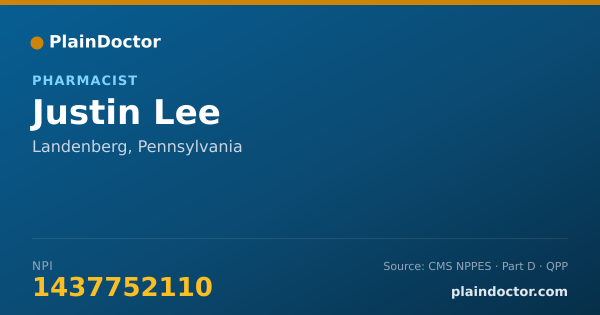 Shareable card for Justin Lee - Pharmacist, Landenberg, PA