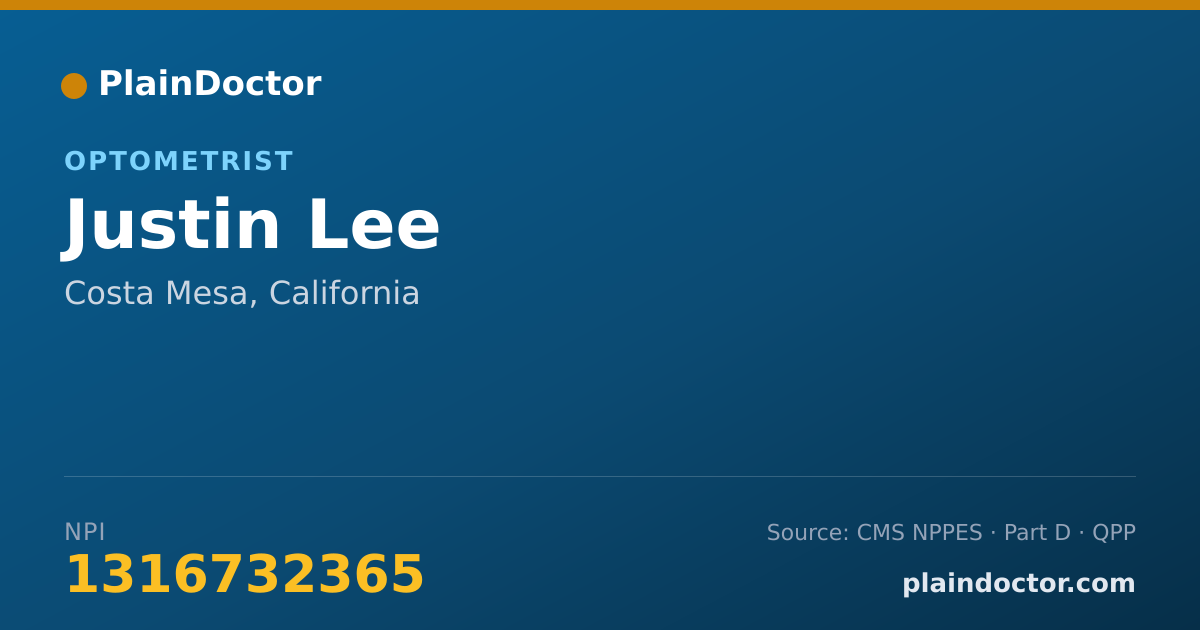 Shareable card for Justin Lee - Optometrist, Costa Mesa, CA