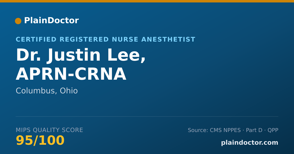 Shareable card for Justin Lee, APRN-CRNA - Certified Registered Nurse Anesthetist, Columbus, OH