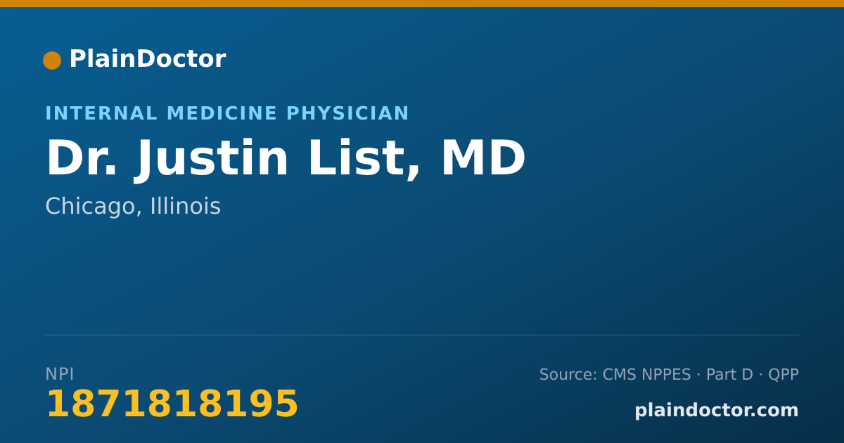 Shareable card for Justin List, MD - Internal Medicine Physician, Chicago, IL