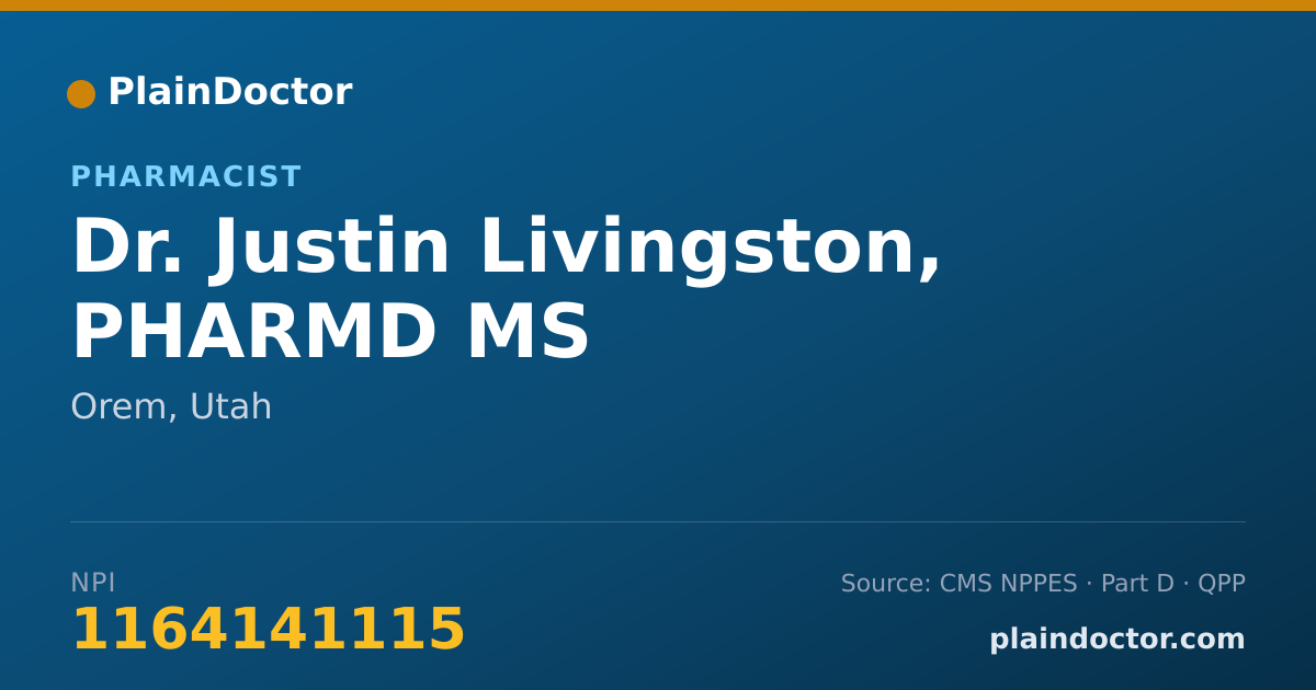 Shareable card for Justin Livingston, PHARMD MS - Pharmacist, Orem, UT