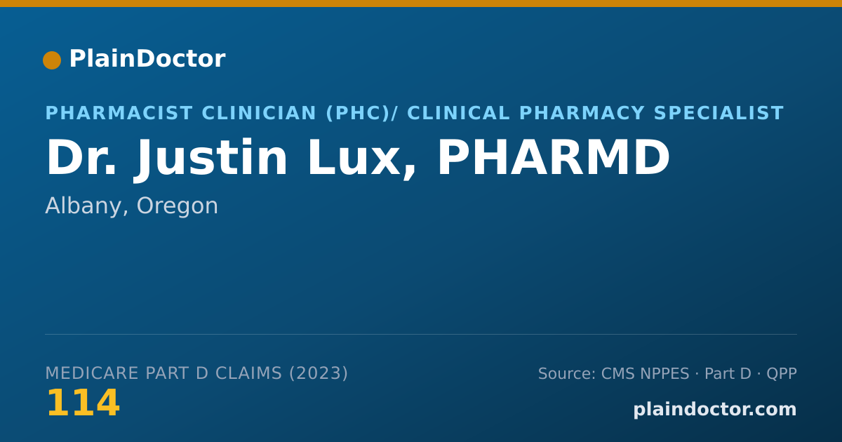 Shareable card for Justin Lux, PHARMD - Pharmacist Clinician (PhC)/ Clinical Pharmacy Specialist, Albany, OR