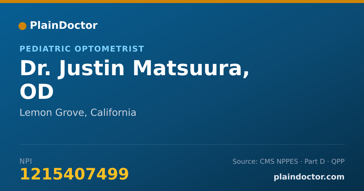 Shareable card for Justin Matsuura, OD - Pediatric Optometrist, Lemon Grove, CA