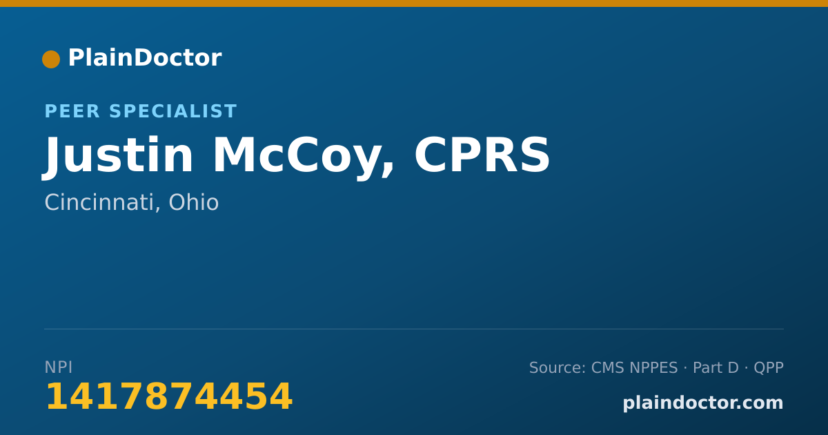 Shareable card for Justin McCoy, CPRS - Peer Specialist, Cincinnati, OH