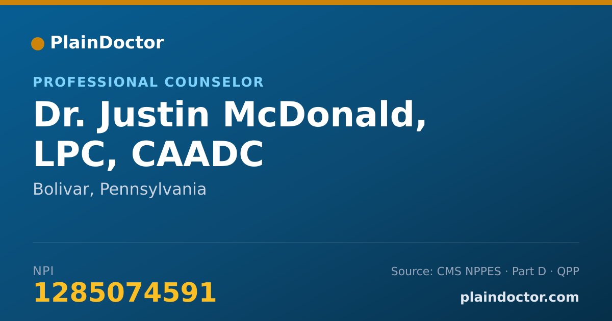 Shareable card for Justin McDonald, LPC, CAADC - Professional Counselor, Bolivar, PA