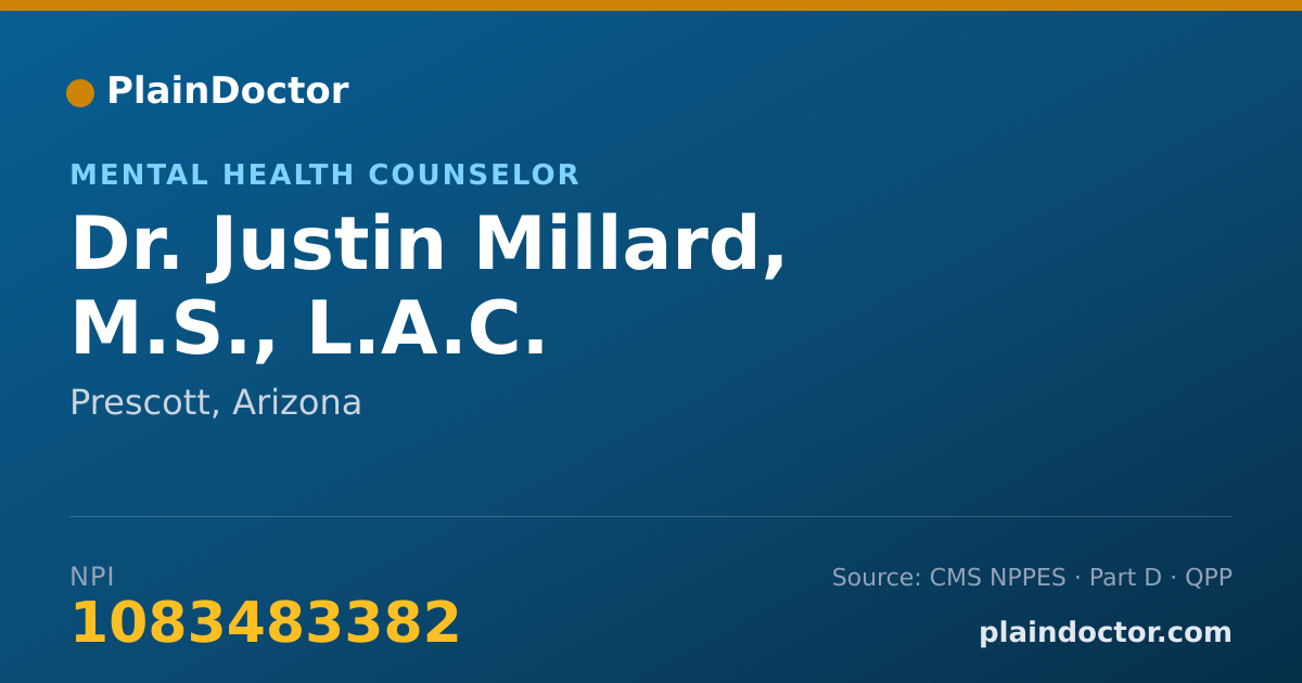 Shareable card for Justin Millard, M.S., L.A.C. - Mental Health Counselor, Prescott, AZ
