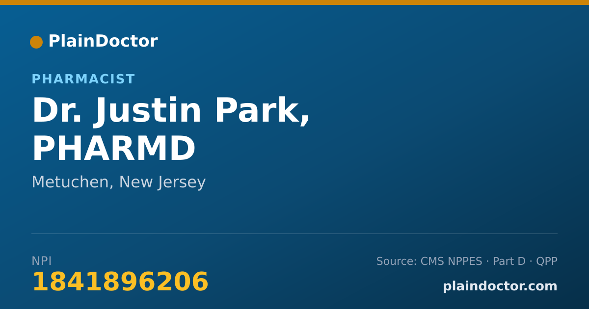 Shareable card for Justin Park, PHARMD - Pharmacist, Metuchen, NJ