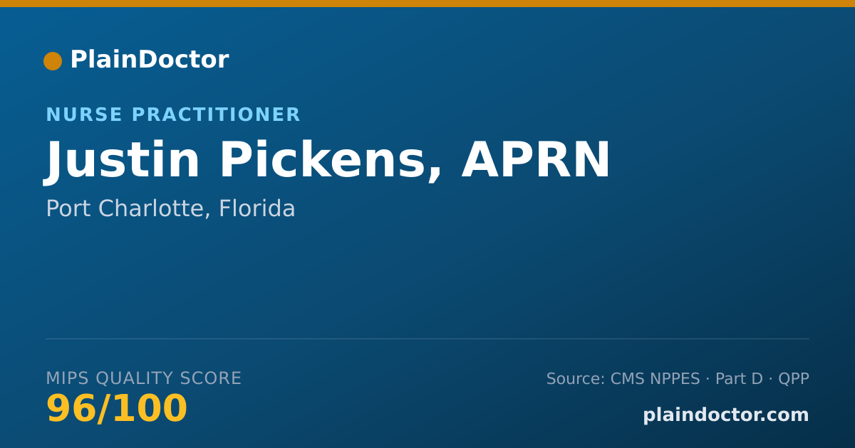 Shareable card for Justin Pickens, APRN - Acute Care Nurse Practitioner, Port Charlotte, FL