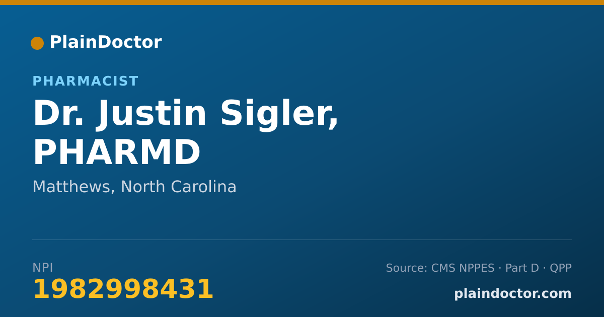 Shareable card for Justin Sigler, PHARMD - Pharmacist, Matthews, NC