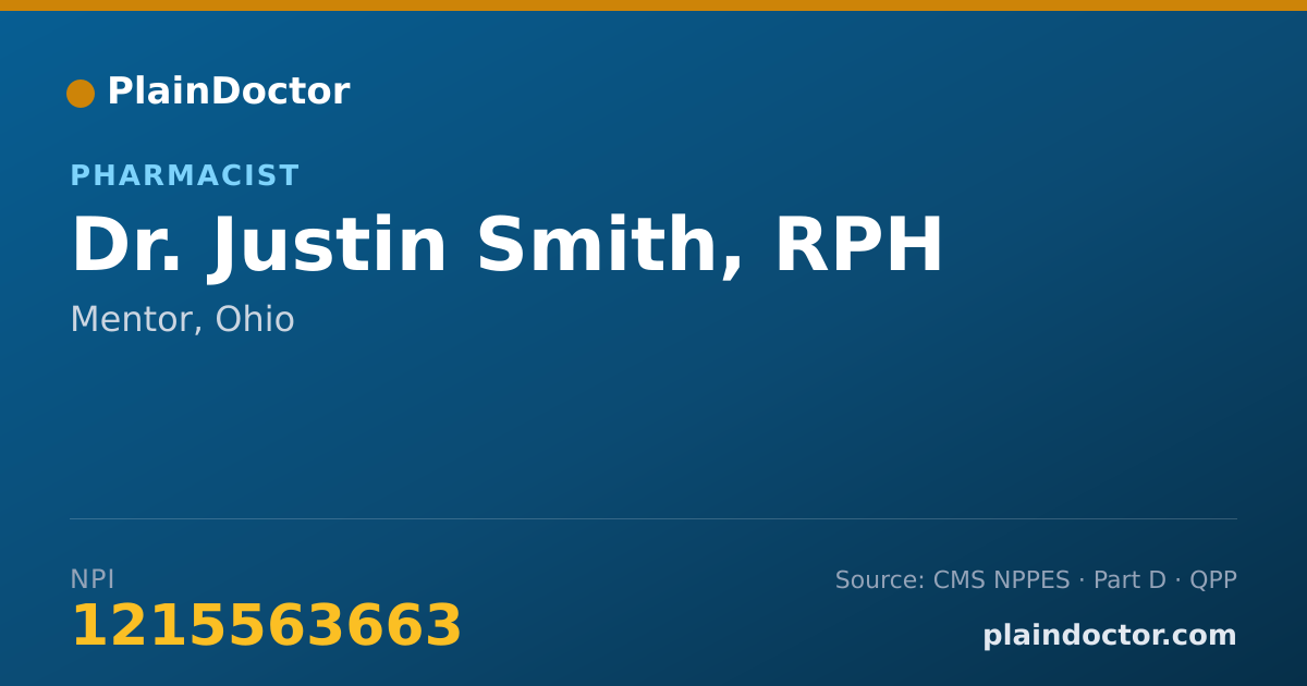 Shareable card for Justin Smith, RPH - Pharmacist, Mentor, OH