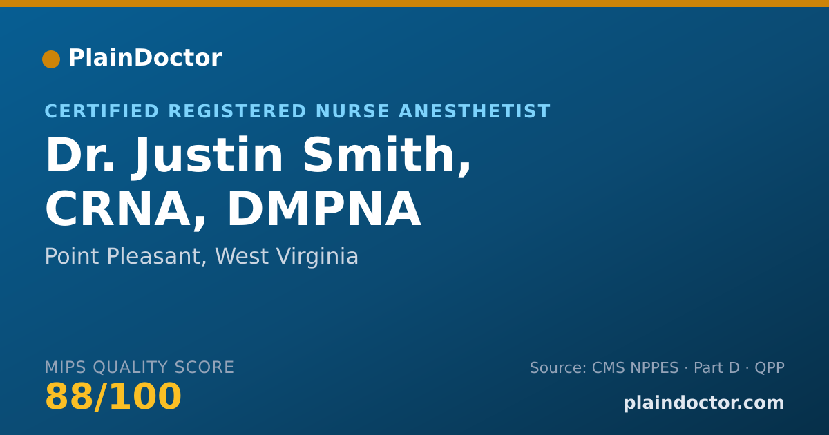 Shareable card for Justin Smith, CRNA, DMPNA - Certified Registered Nurse Anesthetist, Point Pleasant, WV