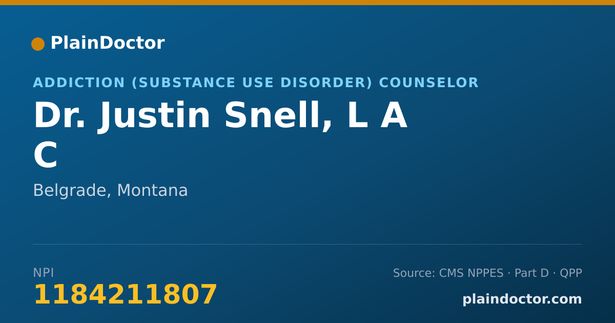 Shareable card for Justin Snell, L A C - Addiction (Substance Use Disorder) Counselor, Belgrade, MT