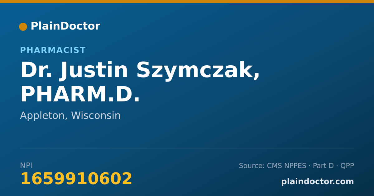 Shareable card for Justin Szymczak, PHARM.D. - Pharmacist, Appleton, WI