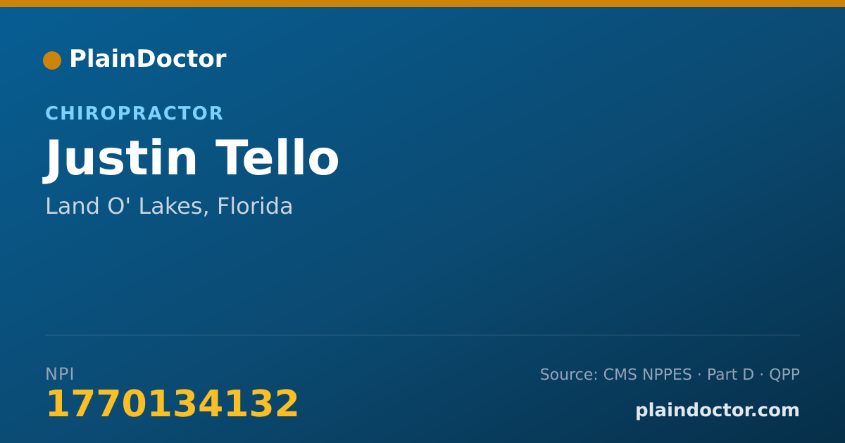 Shareable card for Justin Tello - Chiropractor, Land O' Lakes, FL