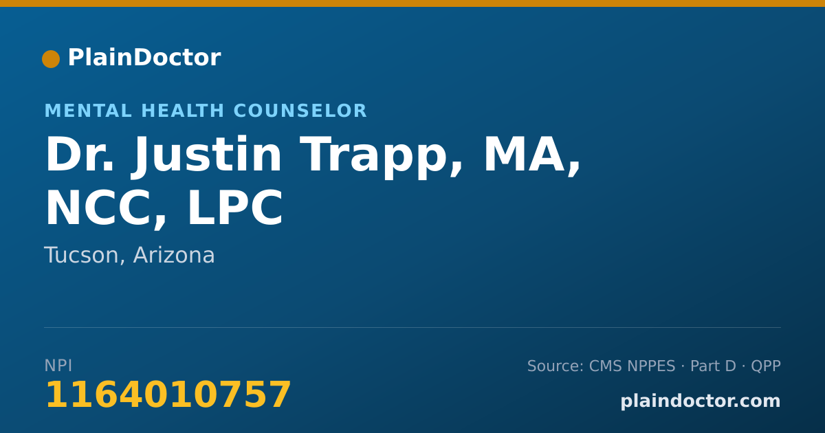 Shareable card for Justin Trapp, MA, NCC, LPC - Mental Health Counselor, Tucson, AZ