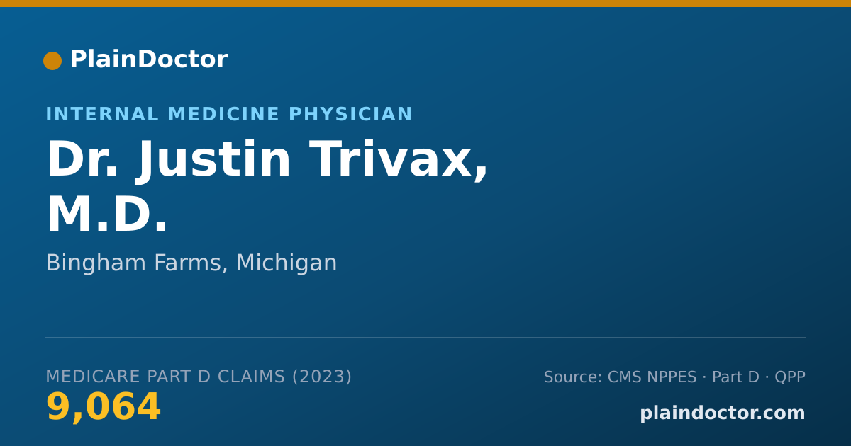 Shareable card for Justin Trivax, M.D. - Internal Medicine Physician, Bingham Farms, MI
