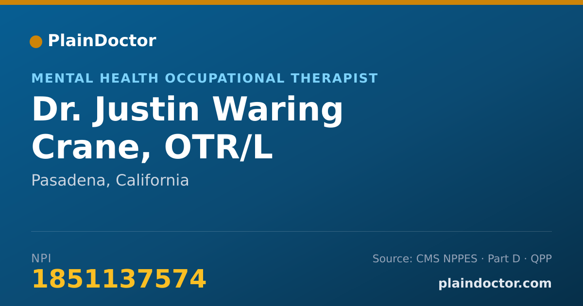 Shareable card for Justin Waring Crane, OTR/L - Mental Health Occupational Therapist, Pasadena, CA