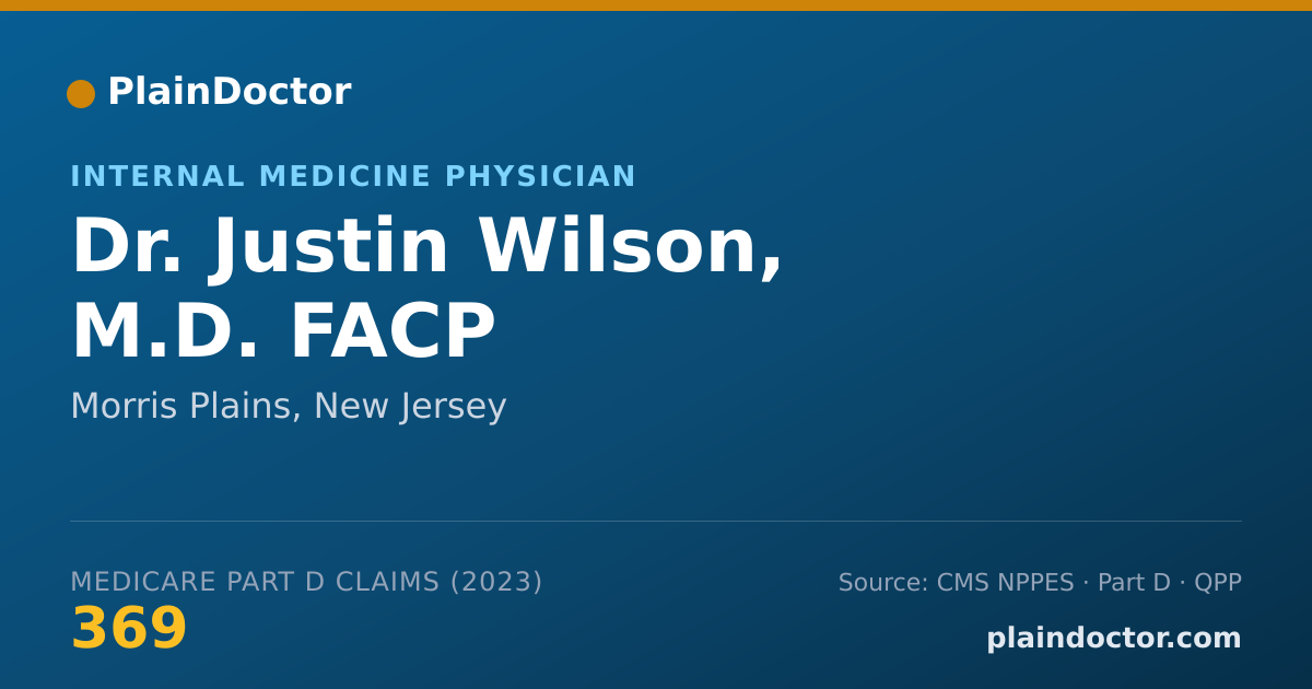 Shareable card for Justin Wilson, M.D. FACP - Internal Medicine Physician, Morris Plains, NJ