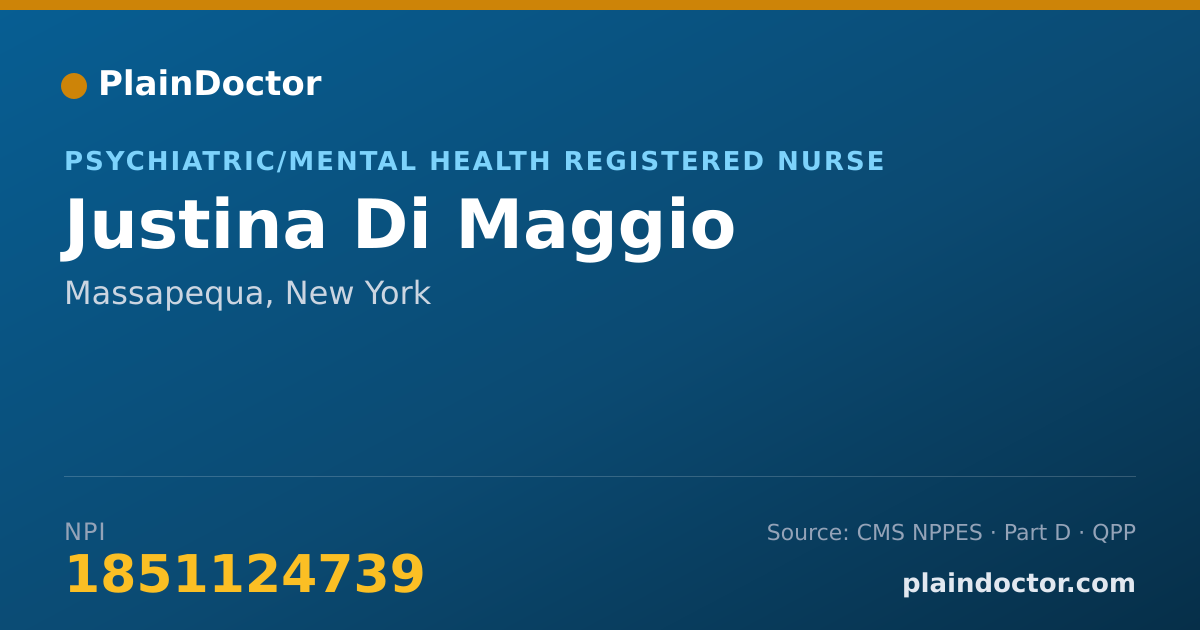 Shareable card for Justina Di Maggio - Psychiatric/Mental Health Registered Nurse, Massapequa, NY