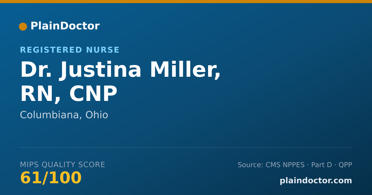 Shareable card for Justina Miller, RN, CNP - Registered Nurse, Columbiana, OH