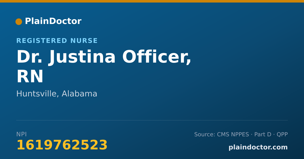Shareable card for Justina Officer, RN - Registered Nurse, Huntsville, AL