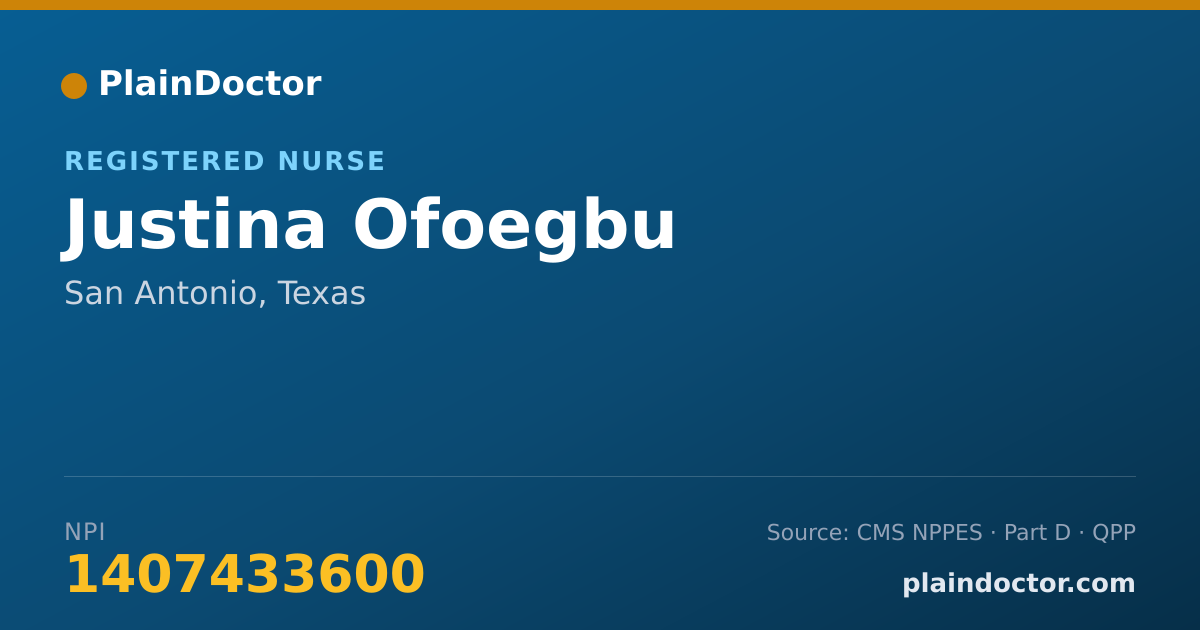 Shareable card for Justina Ofoegbu - Registered Nurse, San Antonio, TX