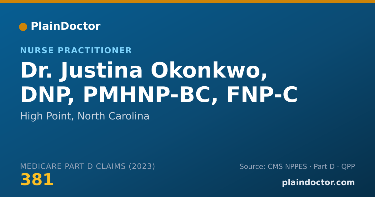 Shareable card for Justina Okonkwo, DNP, PMHNP-BC, FNP-C - Nurse Practitioner, High Point, NC