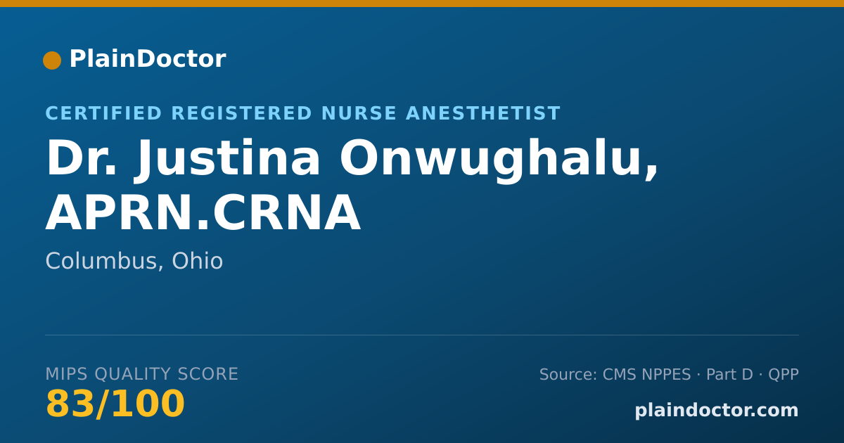 Shareable card for Justina Onwughalu, APRN.CRNA - Certified Registered Nurse Anesthetist, Columbus, OH