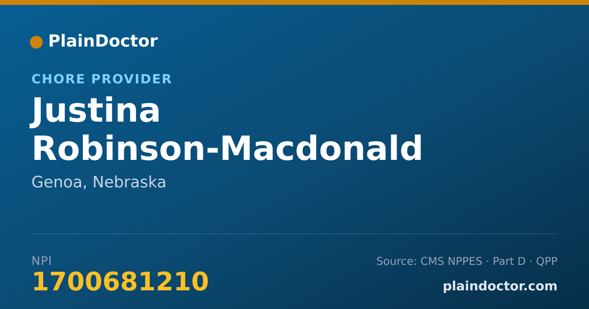 Shareable card for Justina Robinson-Macdonald - Chore Provider, Genoa, NE