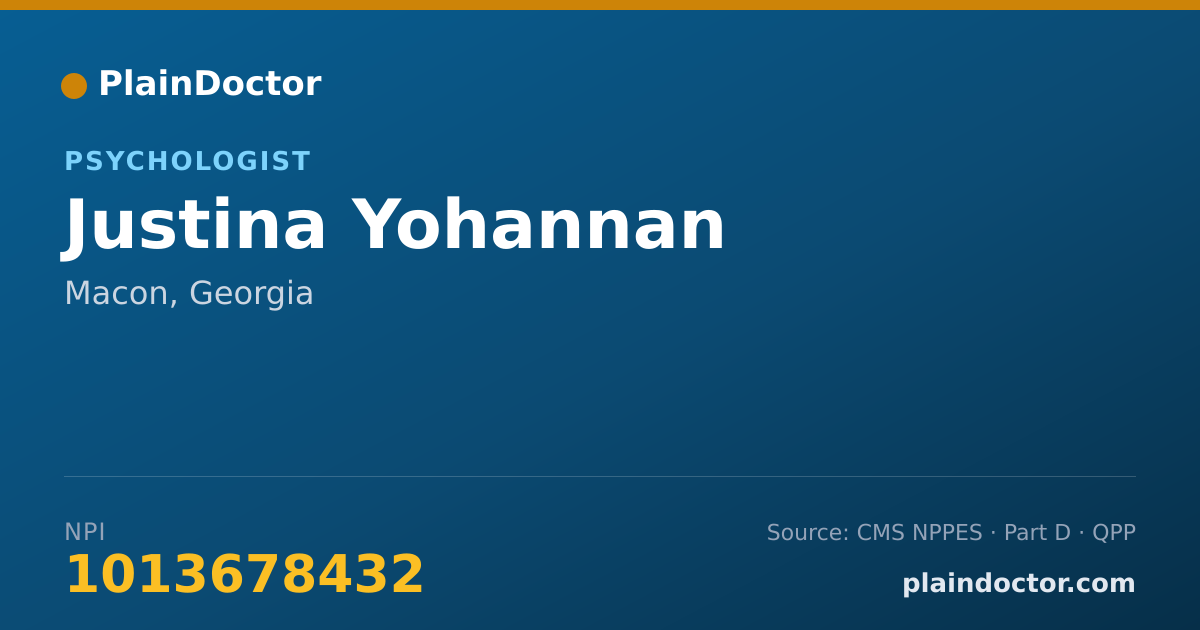 Shareable card for Justina Yohannan - Psychologist, Macon, GA