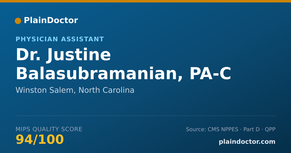 Shareable card for Justine Balasubramanian, PA-C - Physician Assistant, Winston Salem, NC