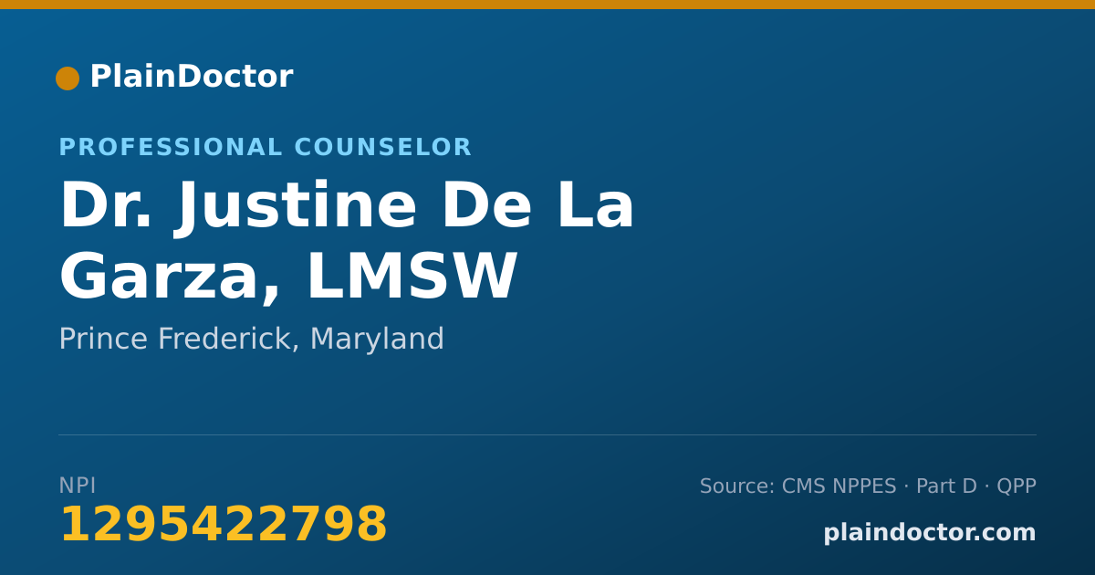 Shareable card for Justine De La Garza, LMSW - Professional Counselor, Prince Frederick, MD