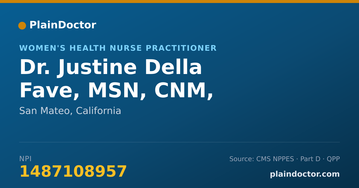 Shareable card for Justine Della Fave, MSN, CNM, WHNP-BC - Women's Health Nurse Practitioner, San Mateo, CA
