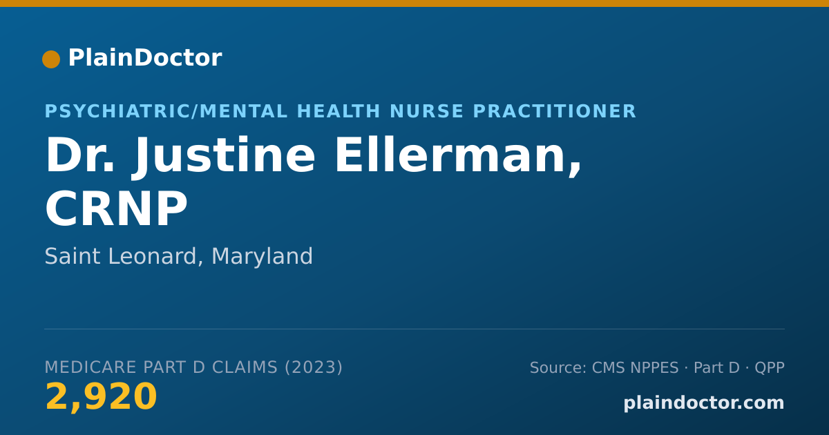 Shareable card for Justine Ellerman, CRNP - Psychiatric/Mental Health Nurse Practitioner, Saint Leonard, MD